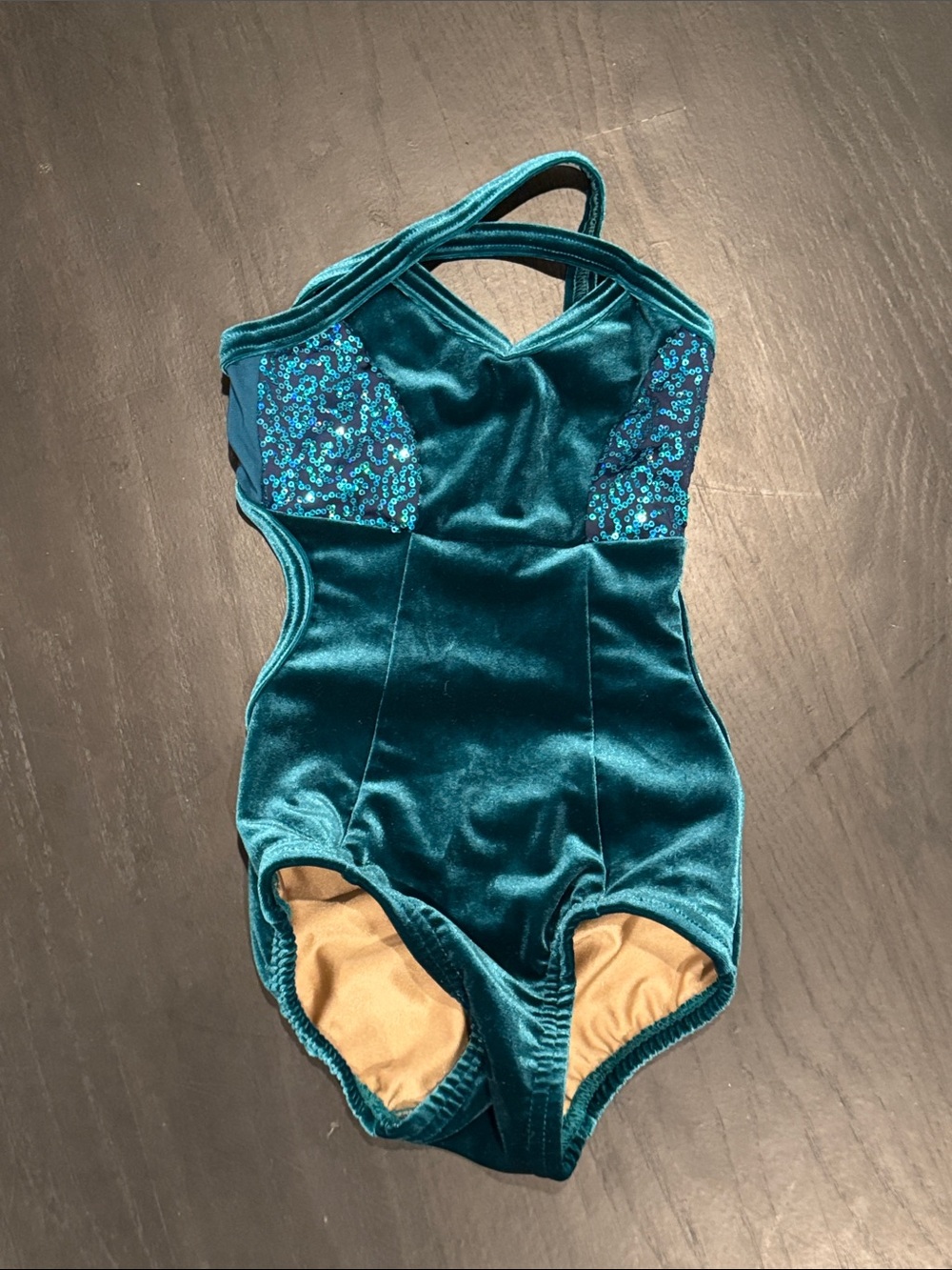 Girls Teal Velvet One-Piece Swimsuit with Sequin Accents